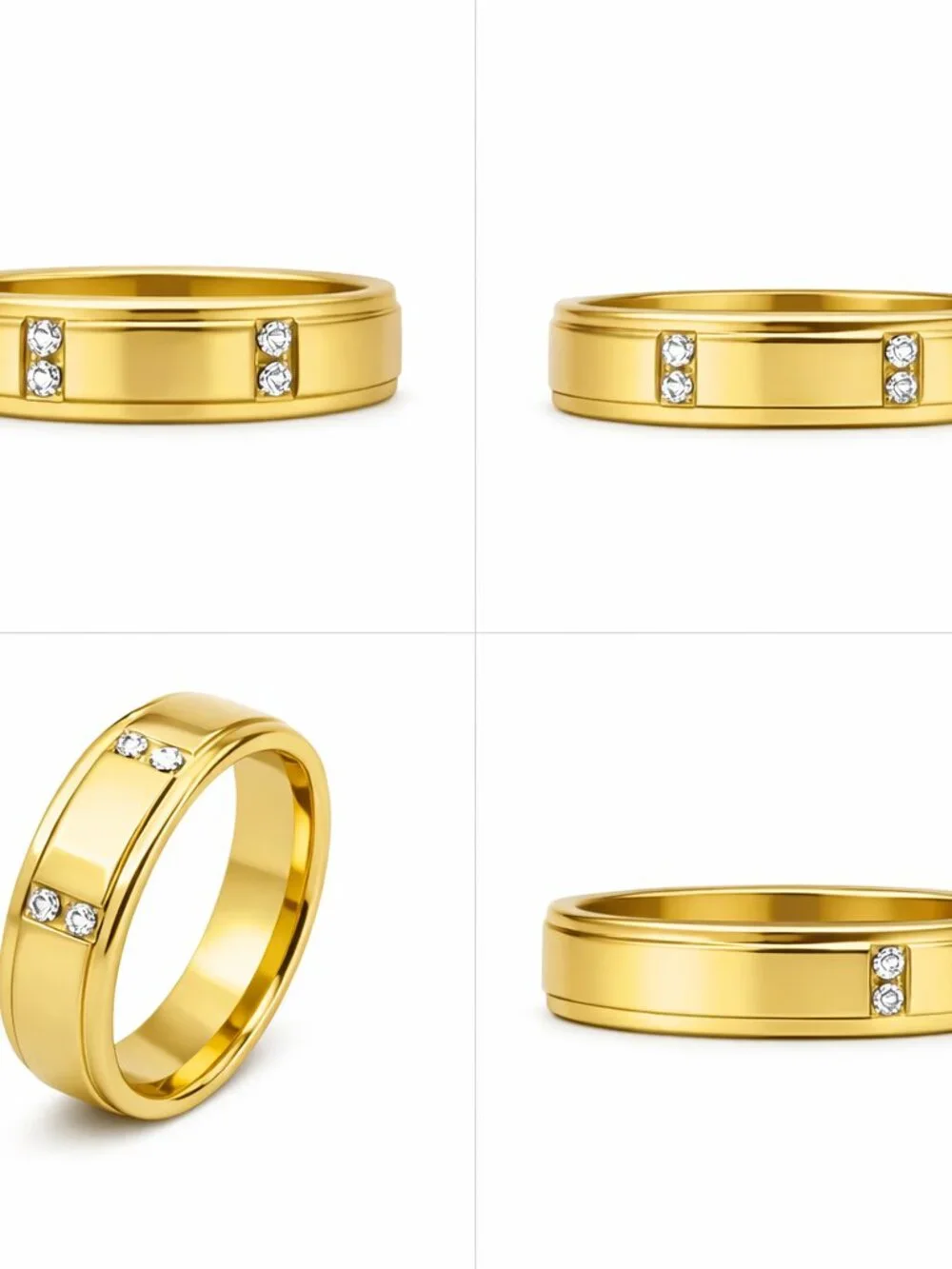 Size 11 Gold Stainless Steel Ring Wedding Band with Synthetic Zirconia Stones